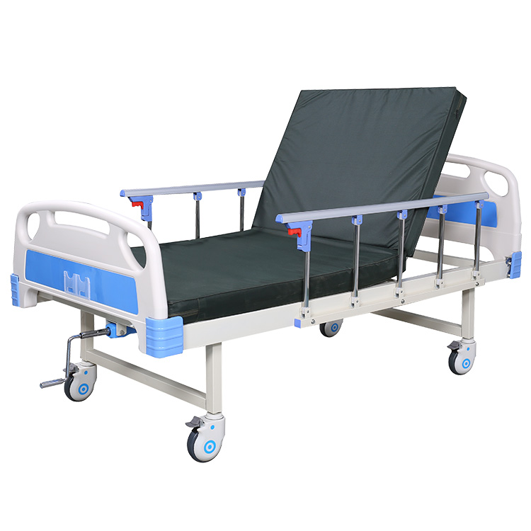 Manual Single Crank Hospital Bed ABS Headboard and Wheels CZ1-C (4)